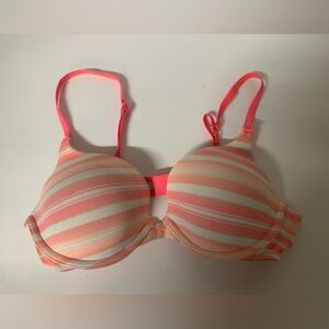 Victoria's Secret Coral & White     Push-up Striped Bra  36B